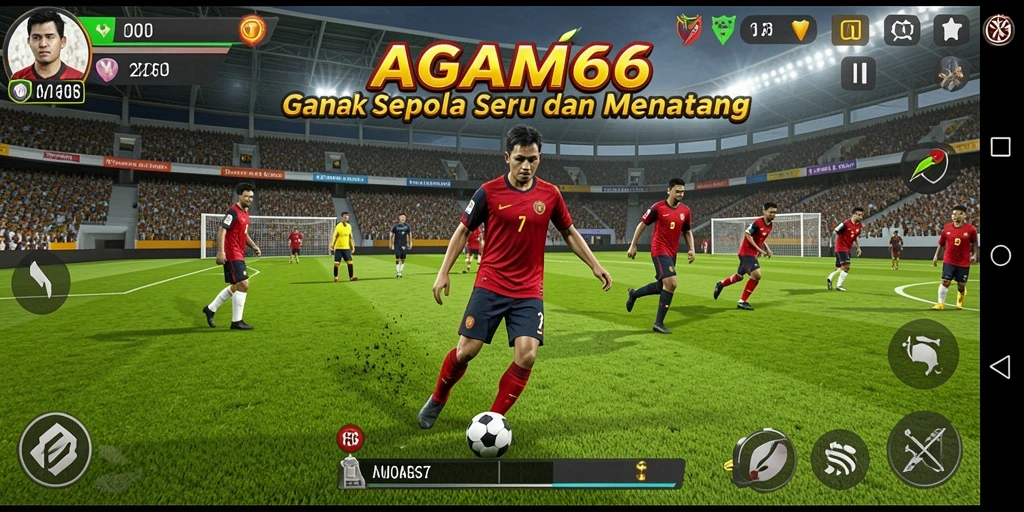 Tampilan gameplay AGAM66 yang menampilkan aksi sepak bola yang seru.