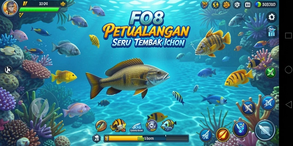 Tampilan gameplay seru menembak ikan dengan efek visual menarik.