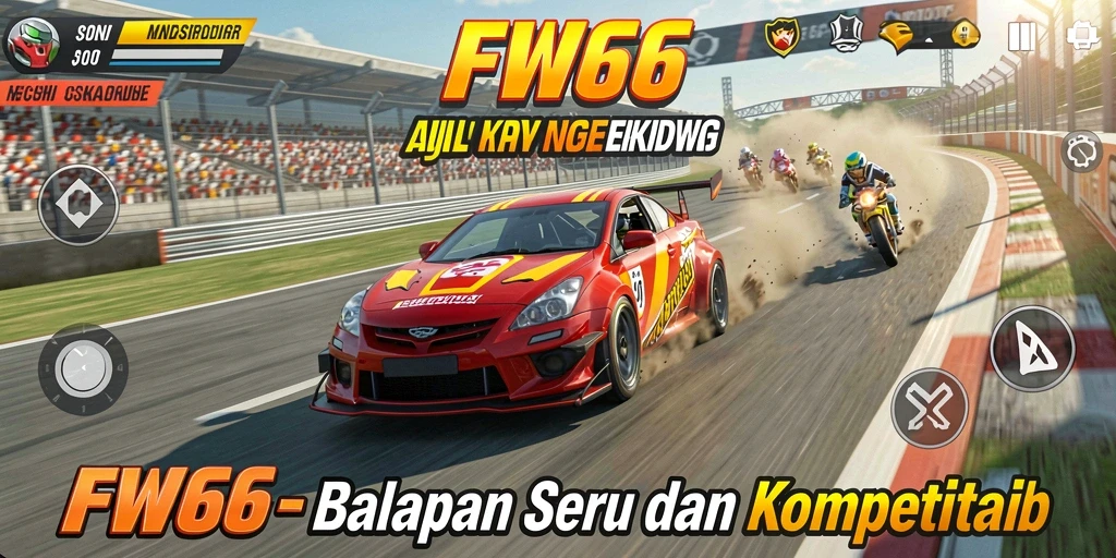 Tampilan utama FW66 menampilkan balapan yang mendebarkan dengan mobil yang melaju kencang.