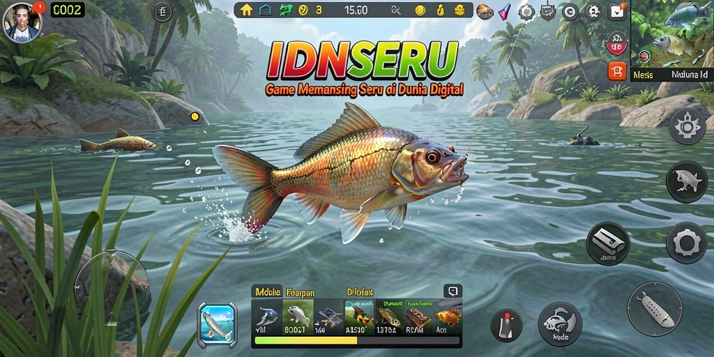 Tampilan gameplay menakjubkan dari IDNSERU dengan suasana memancing yang seru.