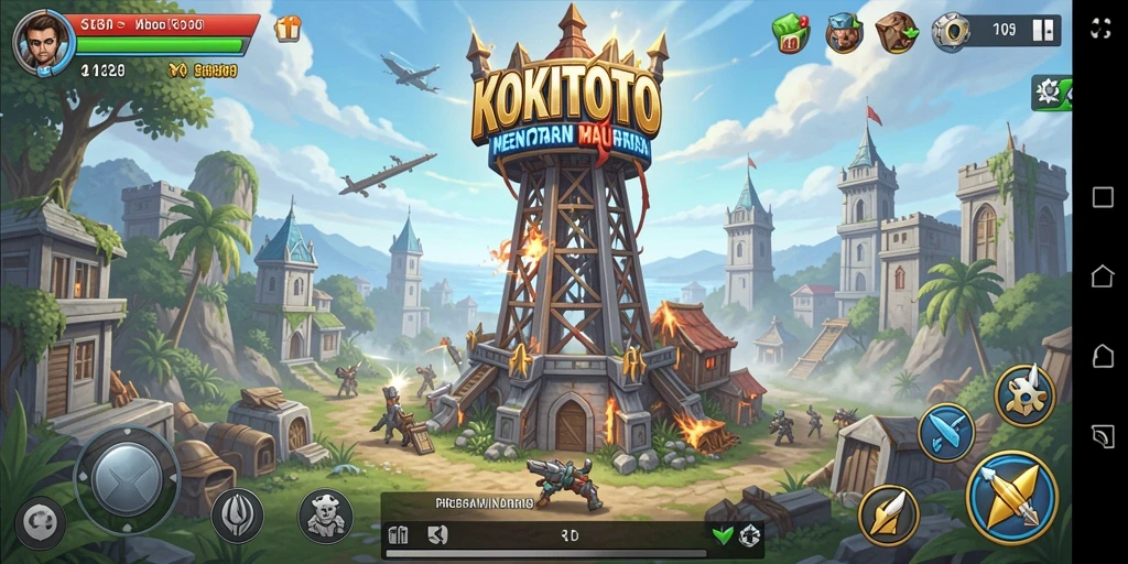 Tampak aksi seru dari gameplay KOKITOTO dalam Tower Defense.