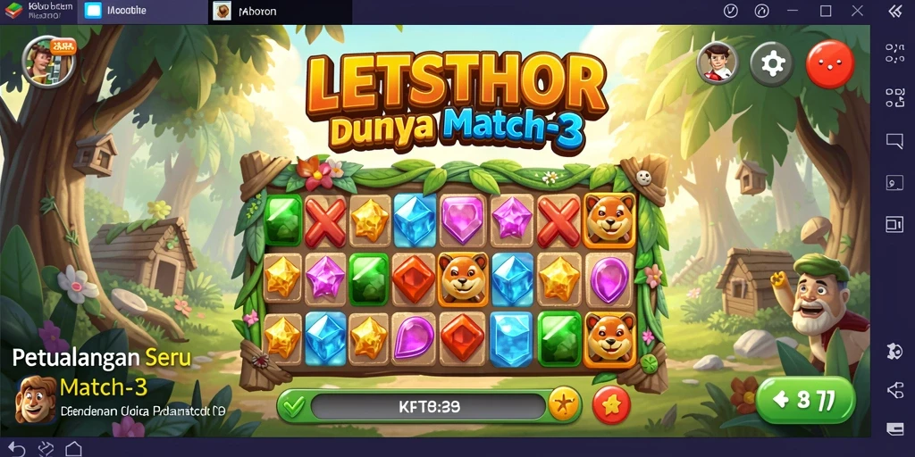 Screenshot gameplay LETSTHOR menampilkan keseruan permainan Match-3.