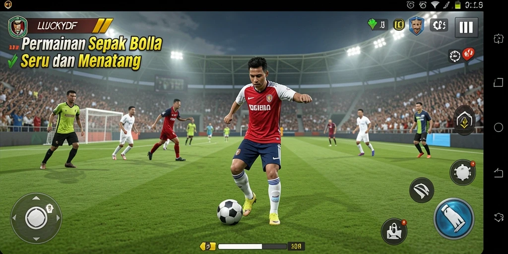 Tangkapan layar gameplay LUCKYDF dengan aksi Sepak Bola yang mendebarkan.