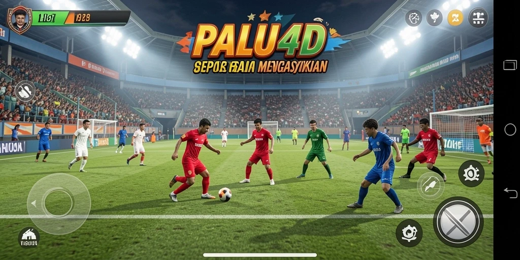 Tampilan gameplay nyata PALU4D dengan aksi sepak bola yang seru.