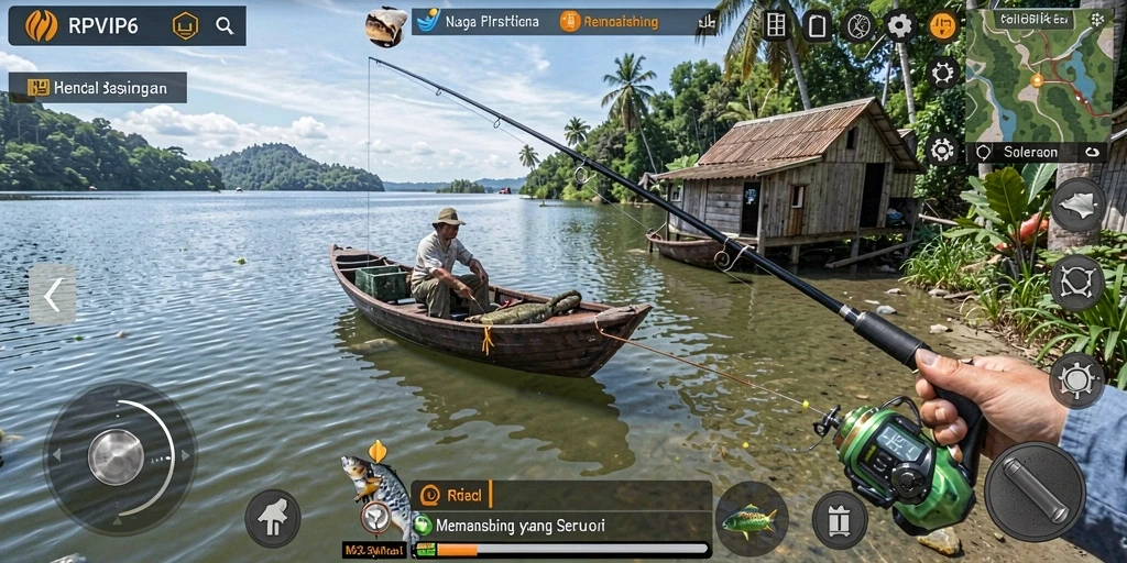 Screenshot RPVIP6 menampilkan momen memancing yang seru.