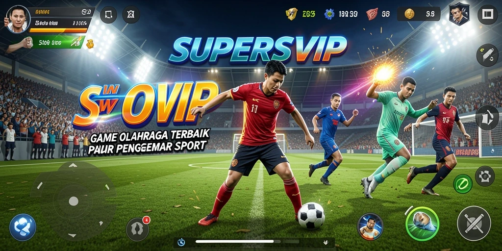 Tampilan dalam game SUPERSVIP menunjukkan aksi olahraga yang mendebarkan.